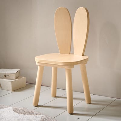 Petite Amélie Kinderstoel Konijnenoren Hout Naturel – Konijntjesontwerp Peuterstoel voor een Vleugje Eigenzinnigheid in de Kinderkamer – Stimuleert Zelfstandig Klimmen en Bevordert Creativiteit en Verbeeldingskracht – H.60 x D.30 x B.30 cm
