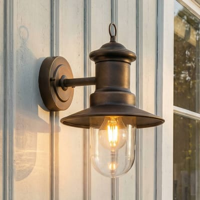 Lindby - Wandlamp buiten - 1licht - Staal, glas - H: 31 cm - E27 - antiek messing