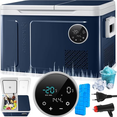 KESSER® Compressor Koelbox 2in1 Dubbele Zone Koeler & Vriezer, Elektrische Vriesbox LED Touch Control 12/24 V 230V, Frigobox Koelen tot -20 °C voor Auto, Vrachtwagen, Kamperen - 40 Liter, Marineblauw / Lichtgrijs