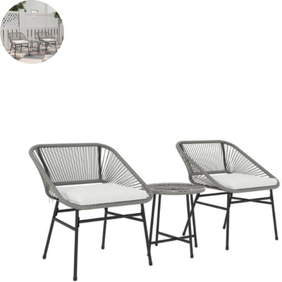 Balkonset 2 personen - Tuinset - Bistroset - Donkergrijs - Weerbestendig - 3 delig - 2 stoelen - 2 personen - Gecoat staal - Onderhoudsvrij staal