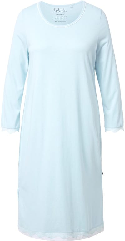 Ulla Popken - Dames - Nachthemd kant oversized ronde hals lange mouwen - Ijszeeblauw - Maat 46+