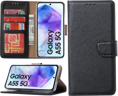 Hoesje geschikt voor Samsung Galaxy A55 bookcase met pasjeshouder - Zwart
