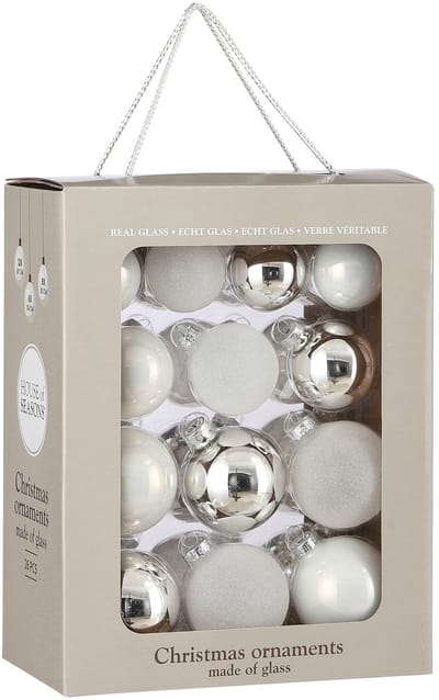 Mica Decorations Kerstballen Set - 26 Stuks - Ø7 cm - Glas - Wit