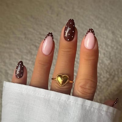 Druknagels Amandel - Kunstnagels - Nagels Verfraaien - Speels Puntontwerp - 24 Stuks - Bruin