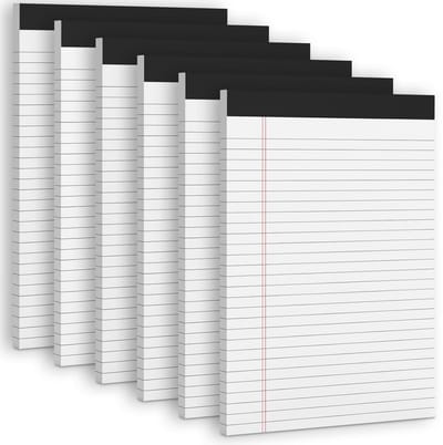 Notitieblokken 21,6 x 28 cm, 6 stuks met brede regelafstand, microgeperforeerd, 30 vellen per blok voor kantoor, school en thuis