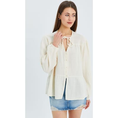 Lange Mouwen Losse Blouse met Strikhals