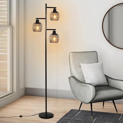 Glitzerlife - Staande Lamp - Retro Vloerlamp - 3x E27 Fitting - Dimbaar - Met Voetschakelaar - Metalen Design - 152 Cm - Zwart