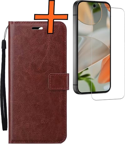 Hoes - Met Screenprotector - Geschikt voor Google Pixel 10 - Luxe Pasjeshouder - Bookcase Portemonee - Flip Case - Kunstleer Book Case - Flipcase - Book Cover - Walletcase - PortemonneeHoes - Bruin
