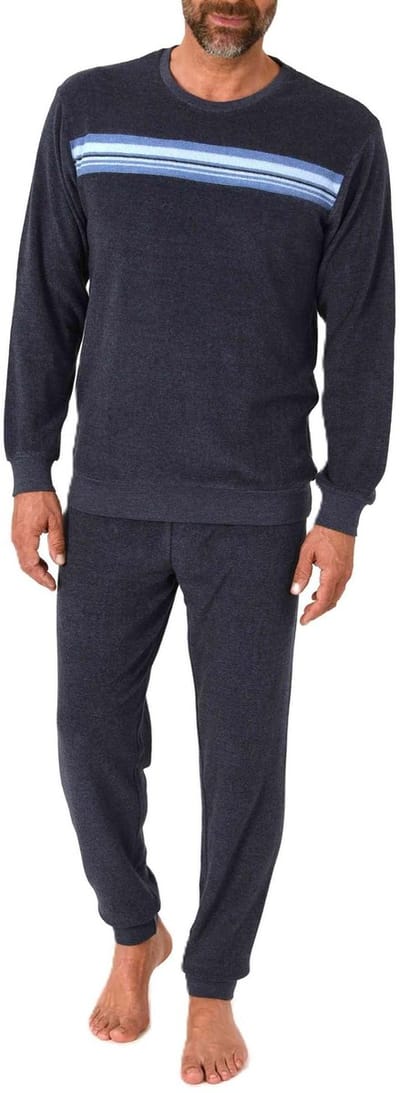 Heren pyjama in badstof met manchetten in een stijlvolle blokstreep-look - ook in oversize
