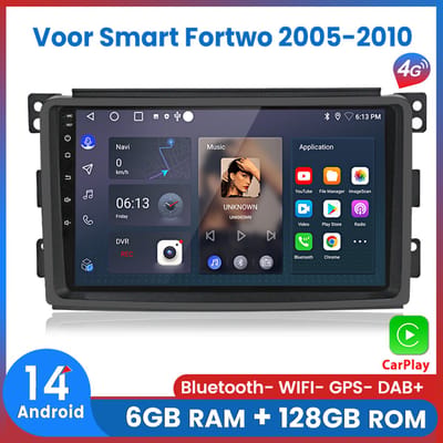 Awesafe 6GB+128GB Autoradio - Geschikt Voor Mercedes Benz Smart Fortwo 2005 t/m 2010 - Draadloze Carplay Android Auto - Touchscreen - GPS Navigatie 4G WiFi - Bluetooth Radio - 8 Kern V1PRO