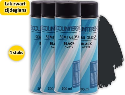 Ultieme Set: 4 stuks Premium Zijdeglans Lak Zwart - Sneldrogend, Uitstekende Dekking en Hechting - Bestand tegen Benzine, Chemicaliën en UV-Straling