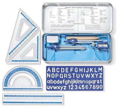 Wiskunde Set voor Meetinstrumenten - 10 Delige Set in Metalen Doos