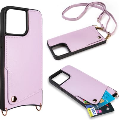 Casemania Hoesje Geschikt voor Apple iPhone 15 Pro - Back Cover met Draagkoord - Pasjeshouder Hoes met Bandje - Crossbody Telefoonhoesje - Lanyard Case - Paars
