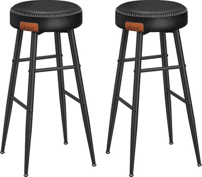 MAZAZU - Barkrukken - Keukenstoel - PU met stiksels - Set van 2 - Zwart - 51,6x51,6x76,2