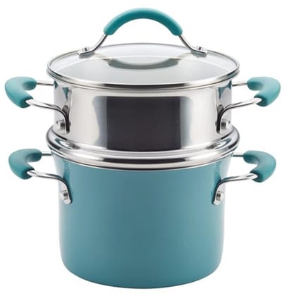3-Quart Hard Porselein Emaille Anti-aanbak Multi-Pot & Stoomboot Set - Agave Blue