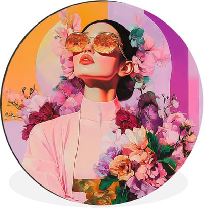 WallCircle - Wandcirkel - Muurcirkel - Portret - Vrouw - Abstract - Bloemen - Aluminium - Dibond - 30x30 cm - Binnen en Buiten