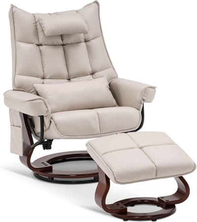 Mara Luxe Relaxstoel - Draaibaar - Ligfunctie - Televisiestoel - Fauteuil - Met Kruk - Creme Beige - 140 x 92 x 111 cm