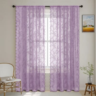 Tweedelig transparant gordijn - Woondecoratie - 100 x 250 cm - Lichtpaars