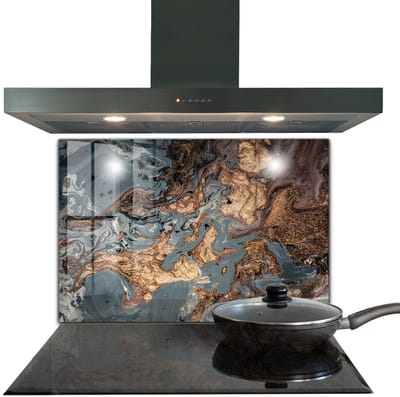 Tulup Achterwand Keuken - Abstracte marmerkunst Keuken Achterwand - 80 x 60 cm - Bruin Achterwand Keuken Glas - Texturen en Patronen Keuken Achterwand Glas - Kookplaat achterwand - Kookplaatachterwanden