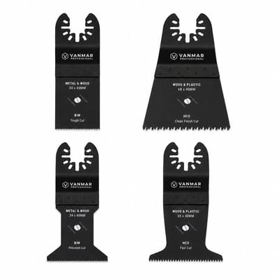 VANMAR Multitool Zaagbladen Set 4-delig – OIS Universal Fit – BIM/HCS – Voor Hout, Metaal en Kunststof – Extra Breed 68 mm Zaagblad – Plasticvrij Verpakt