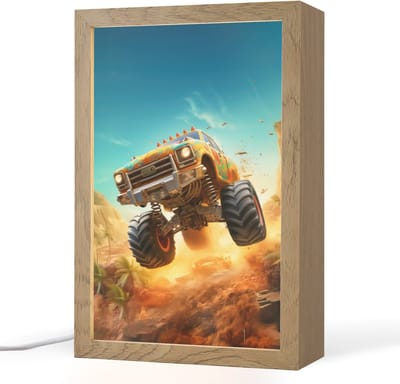 Nachtlampje 20x30 cm - Kinder lampje - Monstertruck - Kind - Jongen - Auto - Tafellamp kinderkamer - Slaapkamer lamp - Bedlamp kinderen - Kinderlampje stopcontact - Wandlamp babykamer - Nachtlampjes