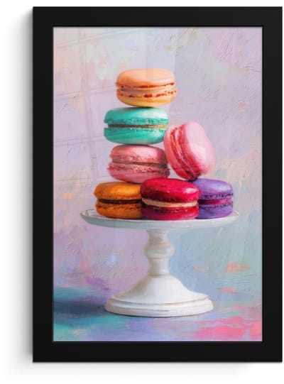Poster in lijst - Fotolijst 20x30 cm - Posters - Macarons - Schaal - Pastel - Kleurrijk - Posterlijst zwart - Decoratie - Wanddecoratie woonkamer - Muurdecoratie slaapkamer