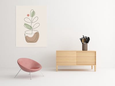 Canvas Schilderij Abstract - Minimalistische Plant - Line Art Beige 75 x 100 cm