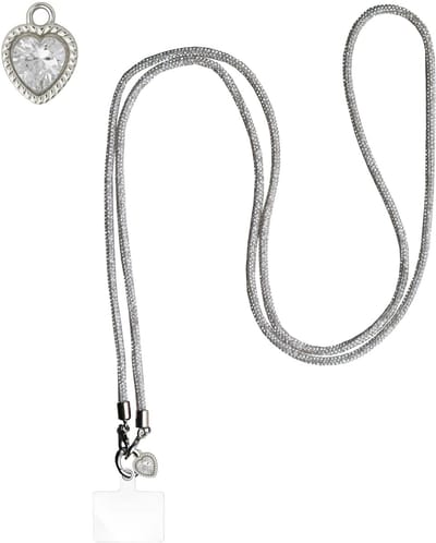 ADEL Universeel Telefoonkoord met Perfecte Lengte voor Crossbody - Telefoonketting 140 cm - Stevig Koord Telefoon en Smartphone - Geschikt voor o.a. iPhone, Google Pixel, Samsung, Lenovo en Xiaomi - Bling Glitter Zilver