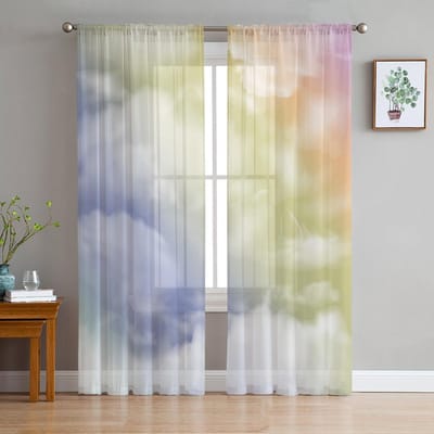 Geleidelijke Abstracte Wolken Transparante Gordijnen voor Woonkamerdecoratie Raamgordijnen voor Keuken Tule Voile Organza Gordijnen W135 x H115cm x1 white