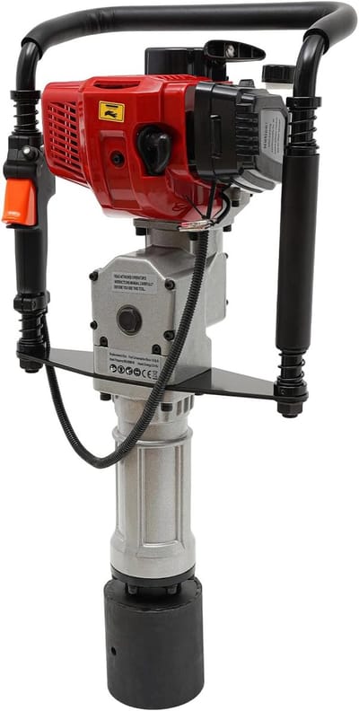 Benzine Paalram - Paalhamer Grondboor - Paalen Plaatsen - 52cc Tweetakt Motor - 77cm Lengte - Zwart Rood Grijs