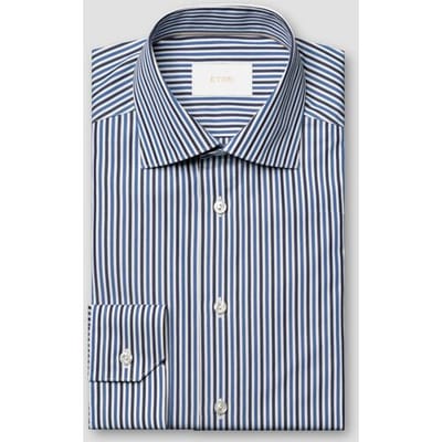 Eton Overhemd Duo Stripe Pattern Luxury Organic Supima Cotton 120 Poplin Donker Blauw / male