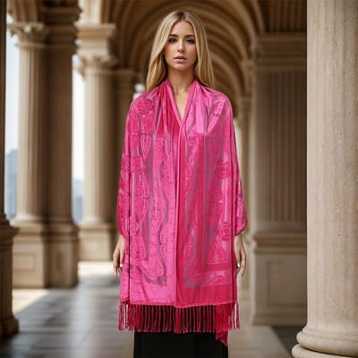 Châle de luxe en soie brodée avec des fleurs, pompons, écharpe pour femmes, design, hijab, wraps, écharpes pour dames, fichu, écharpe 70x190cm pink