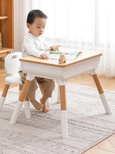 Kinderbureau,Kinderstoel,Verstelbaar meubilair,Speeltafel met stoel,Opbergtafel voor kinderen,Multifunctioneel kindermeubilair,Modern design kinderset, Bureau en stoel set voor kinderen,Voor 2 Kinderen