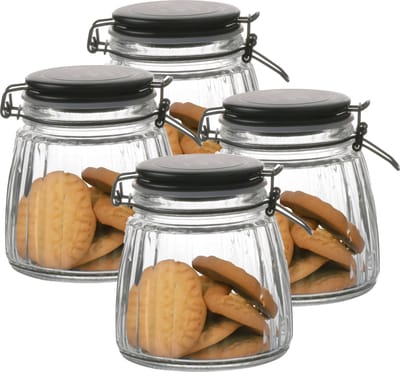 Urban Living Weckpot/inmaakpot - 4x - 1L - glas - met beugelsluiting - mat zwarte deksel