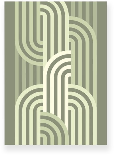 Poster 20x30 cm - Halve Bogen - Patroon - Lichtgroen - Donkergroen - Optische Illusie - Japandi - Muurdecoratie - Wanddecoratie