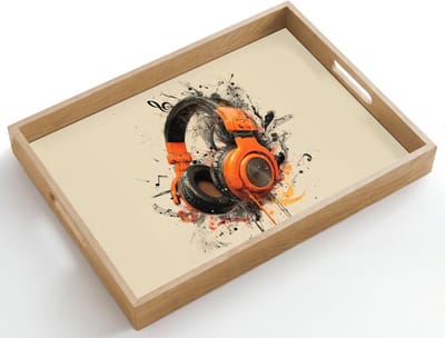 Dienblad hout 50x35 cm - Schootdienblad - Koptelefoon - Oranje - Explosief - Borrelplank rechthoek - Plateau dienbladen