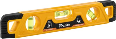 Bradas Waterpas 23 cm – Magnetische Torpedo Waterpas – Horizontaal, Verticaal en 45° Meten – Geel