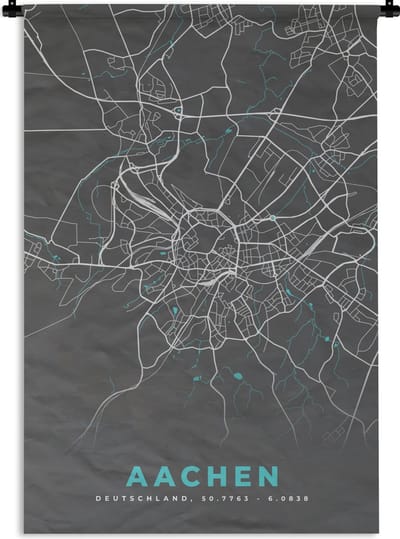 Wandkleed - Wanddoek - Stadskaart – Aachen – Duitsland – Plattegrond – Kaart - 120x180 cm - Wandtapijt