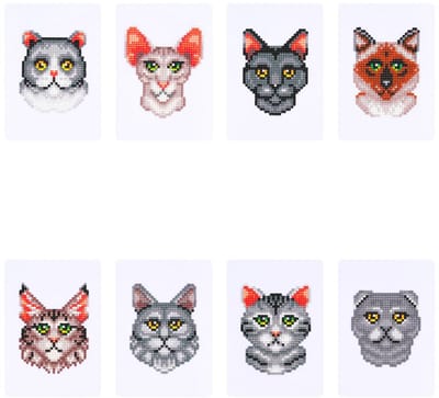 Minipaintings - 040 - set van 8 - Katten - diamond painting - compleet pakket - Diamond painting by Wietske