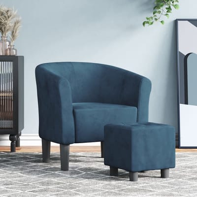 vidaXL - Kuipstoel - met - voetenbank - fluweel - donkerblauw