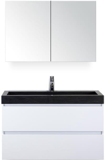 Maxx XL Badmeubelset 100 cm - Wit Hoogglans - Wastafel Lucca 1 Kraangat met Spiegelkast
