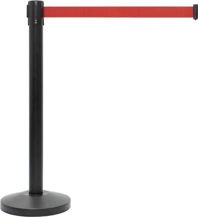 Roltex Afzetpaal zwart met uittrek rood lint (h) 95.0cm - lint 2.0meter - set 2 stuks
