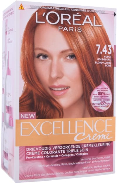 L'Oréal Paris Excellence Crème Goud Koperblond 7.43 - Permanente Haarkleuring - Rijk en levendig kleurresultaat - Haarverf