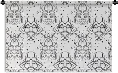 Wandkleed - Wanddoek - Inca - Maskers - Patroon - Zwart-wit - 90x60 cm - Wandtapijt