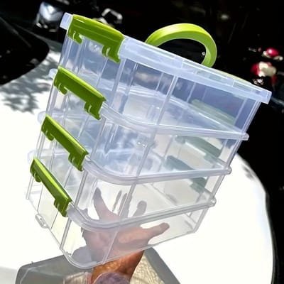 Extra Grote 4-Laags Stapelbare Opbergdoos met Deksel Transparante Plastic Organizer Speelgoed Bouwblok Opbergdoos Classificatie Doos groen