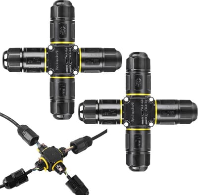 SnelShoppen - Waterdichte 3-Pole Kabelconnector IP68 - 4-Weg Verbinding voor 4-12 mm Kabel - Buiten Gebruik - 2 Stuks - Zwart