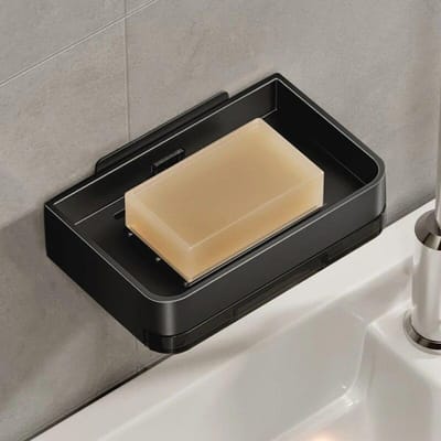 Metalen Zeephouder Zonder Boren Badkamer Zeepbakje Met Afvoer Water Wandmontage Zeep Organizer Badkamer Accessoires zwart