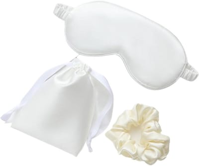 Zijden Slaapmasker - Oogmasker Set - Ontspannen Slapen - Ademend en Verzachtend - 3 Stuks - Wit