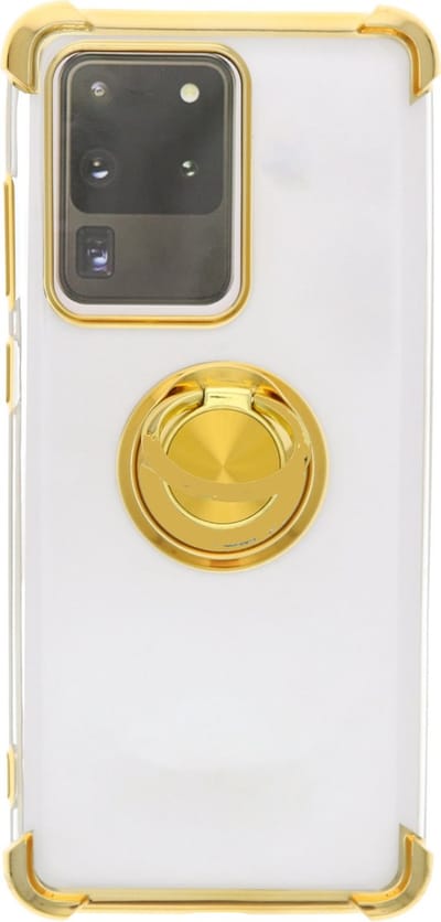 Hoesje Geschikt Voor Samsung Galaxy S20 Plus hoesje silicone met ringhouder Back Cover Case - Transparant/Goud
