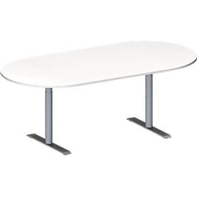 Schäfer Shop Genius Vergadertafel MODENA FLEX, in hoogte verstelbaar, zonder contactdoos, ovale vorm, T-poot ronde buis, B 2000 x D 1000 mm, wit